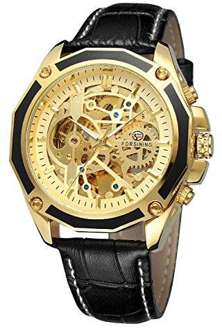 FORSINING Men's Skeleton Mechanical Watch Reloj Automatic Movtment Male Clock with Genuine Leather Strap