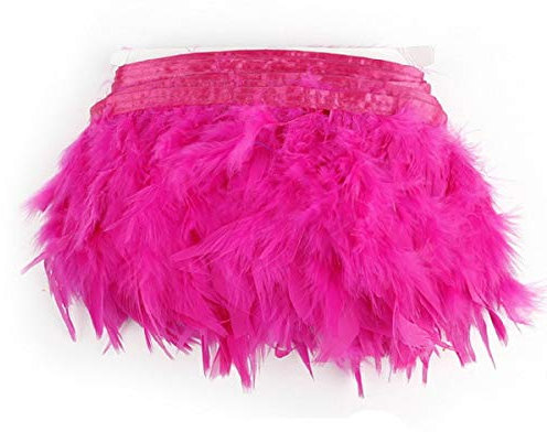 Yalulu 2 Meter Feder Fringe Trim Gürtel Federborte Band Federbesatz Federfranse Nähen Kostüm Deko (Rosenrot)