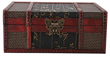HEEPDD Vintage Wooden Jewelry Box, Retro Antique Treasure Chest Storage Case with Lock for Trinkets Pearls Pearls and Accessories – Ideal for Jewelry Organization