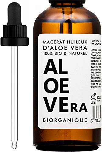 Aceite de Aloe Vera Orgánico - 100% Puro, Natural, Vegano y Orgánico - 100 ml - Cuidado para rostro, piel y cabello