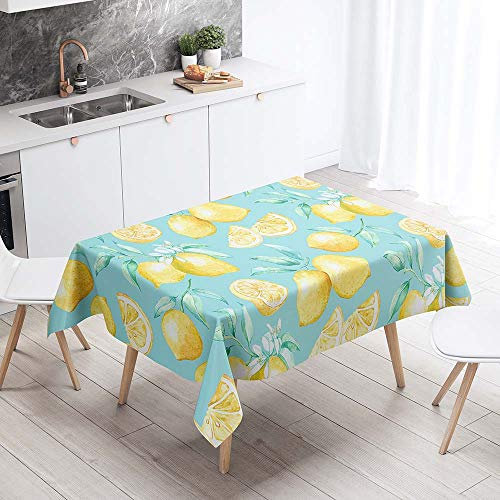 DOTBUY Tablecloth Waterproof, Rectangular Table Cloths Easy Wipe Clean Oil-Proof Stain-Resistant Dust-Proof Polyester 3D Printed Table Cover with Gloves (Yellow lemon,140x140cm)