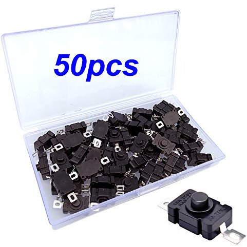 Gebildet 50Pcs Interruttore a Pulsante Autobloccante KAN-28 per Torcia SMD Mini Interruttore ON-Off (Perno Piatto con Foro)