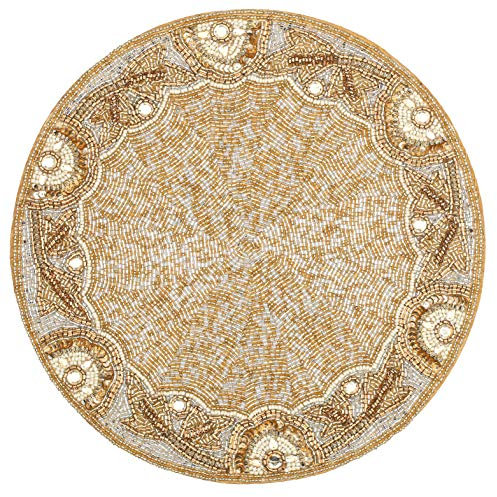 Runde Tischsets mit Perlen in Gold und Silber, 33 cm, perfekt für Urlaub und Esstische, Glitzer-Aufladegerät im Lieferumfang enthalten
