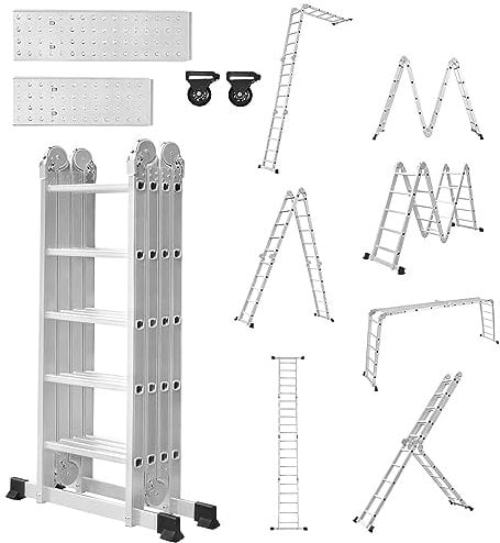 LZQ 4x5 Mehrzweckleiter 550cm 6 in 1 Alu Leiter Vielzweckleiter Klappleiter Haushaltsleiter Arbeitsleiter Anlegeleiter Steigleiter Arbeitsbühne Multifunktionsleiter Gelenkleiter