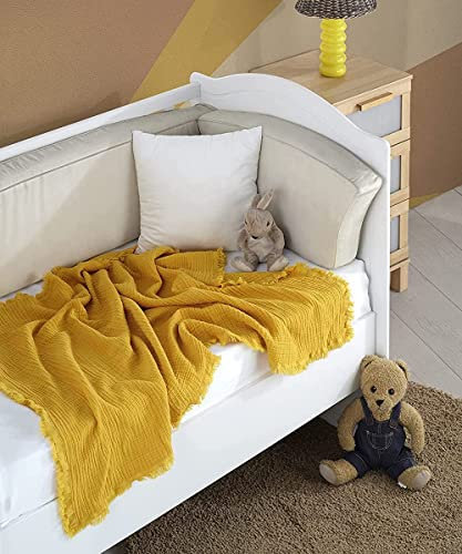 BOHORIA® Musselin Baby Kuscheltuch 4-lagig Oeko Tex | 100% Baumwolle | Überwurf für Sofa, Sessel & Bett | Kuscheldecke Babydecke Mulltuch (80 x 130 cm, Sun)