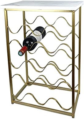 spot on dealz® Wine Racks Free Standing Bottle Rack Table Stand 4 Tier Wooden Wine Rack Home Bar Unit For Cupboard Wooden With Gold Frame 12 Bottle Holder Drinks Cabinets