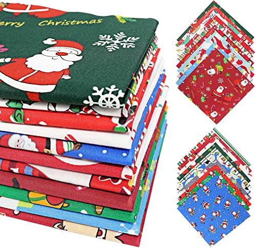 20 Stück Weihnachtsstoff, Nähstoffbündel, Weihnachtsmann, Elch, Schneeflocke, Druckstoff, Quadrate, Bastelstoff für Patchwork, Nähen, DIY Handwerk