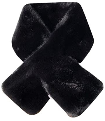 iSpchen Kunstpelz Winter Warmer Plüsch-Schal mit Pelzkragen, Schwarz, für Skifahren & Reiten