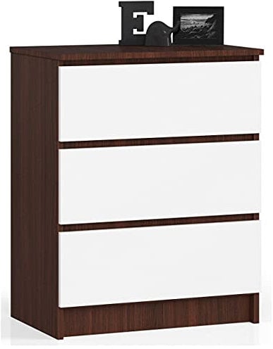 AKORD Kommode K60 mit 3 Schubladen | für das Wohnzimmer Schlafzimmer Schrank Büro Arbeitszimmer | Modernes Funktionales Design | B60 x H77 x T40 cm, Gewicht 25 kgWenge/Weiß
