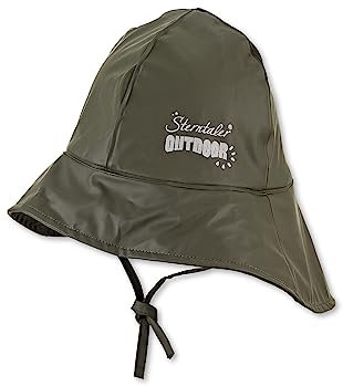 Sterntaler Regenhut uni - Kinder Südwester wasserdicht - Jungen Regenhut mit Jerseyfutter, Ohrenklappen und zum Binden - robuste Regenbekleidung mit reflektierendem Logo - mattgrün, Größe 53