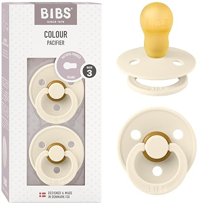 BIBS Colour Dummy, 18-48 Months, 2-Pack, Round Teat, Ivory | Natural Rubber Latex | Size 3 | BPA-Free | Made in Denmark | High Teat Acceptance | Airflow Holes | Comfort Shield