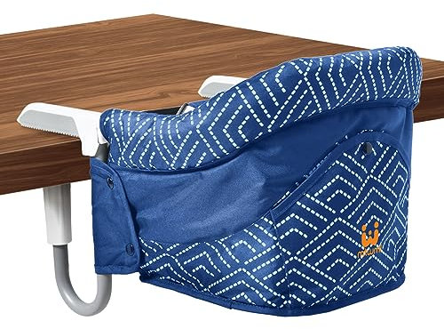 MTWML Tischsitz Baby ohne Tablett, Faltbarer Hochstuhl zum Anklemmen, Tragbarer Babysitz mit 5-Punkt-Gurt & Tragetasche, Sitzerhöhung für 6–36 Monate für Zuhause & Unterwegs(Streifen-Blau)