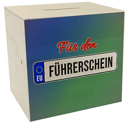 Spardose aus Holz mit Spruch: Für den Führerschein mit Kennzeichenmotiv eine tolle Geschenkidee um auf den Führerschein oder das erste eigene Auto zu sparen Sparschwein sparen