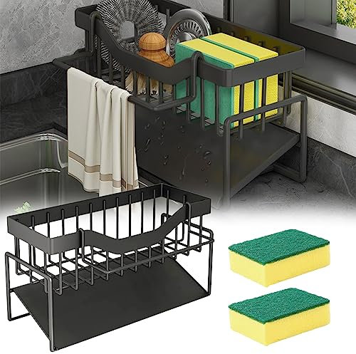 Organizador de Fregadero de Cocina, Soporte de Esponja con diseño de Drenaje rápido de 40°, Estante de Drenaje de Acero Inoxidable para Cocina, Estante de Drenaje de Bandeja de Lavabo