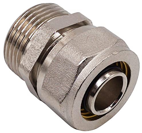 SKIR'CO (2 pezzi) Raccordi per tubi 20 mm x 3/4, Raccordi a compressione dritti in ottone, adattatori per tubi nichelati, filettatura maschio