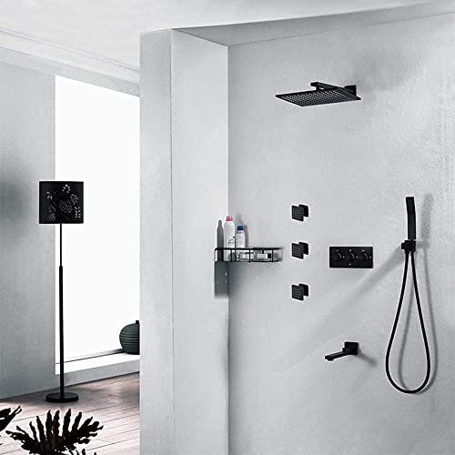 Set Miscelatore Doccia Incasso Nero Idromassaggio Rame Caldo Freddo 25 cm Kit Soffione Doccia Incasso Soffione A Soffitto E Doccetta Doccetta