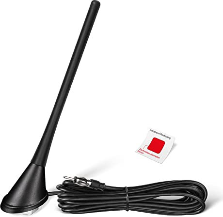Eightwood Antenne Voiture Amplifiée Antenne Radio Voiture avec Amplificateur 17.5cm Antenne Toit Voiture Autoradio Antenne Amplifier avec Adaptateur DIN Câble 500cm