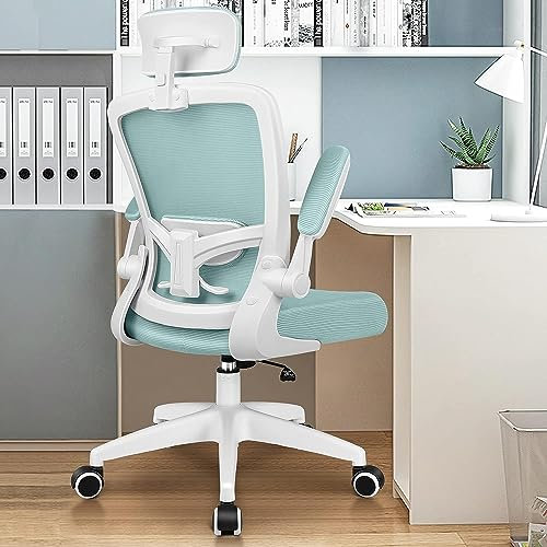 FelixKing Silla de Oficina Ergonómica con Reposacabezas Ajustable, Reposabrazos y Soporte Lumbar, Silla Ejecutiva de Malla con Ajuste de Altura y Oscilación, Silla de Ordenador 300LB (Azul Claro)