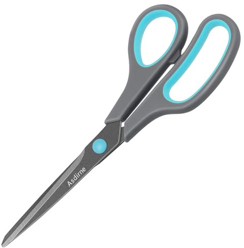 Asdirne Schere mit Teflonbeschichtung, Klingen aus Edelstahl, weicher Griff, geeignet für Haushalte, Büros und Schulen, Allzweck, Blau/Grau, 21,5 cm, A4F-M