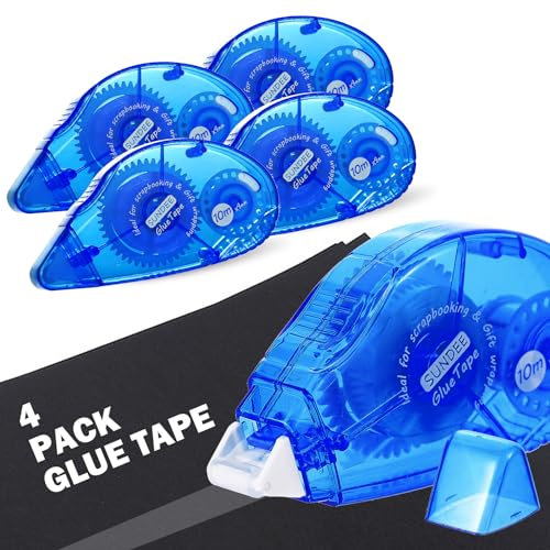 Glue Roller Tapes, 0.8cm x 10m Adhesive Tape Scrapbooking Supplies, Permanent Double-Sided Adhesive Tape Dispenser Runner Glue Roller, Transparent Tape for Wrapping Gift DIY Crafts - 4 Packs, Blue