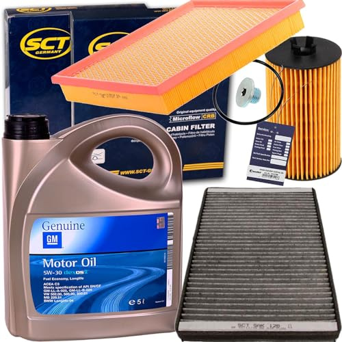Filterset Inspektionskit + 5W30 Öl | 90-180038010+SB632+SAK126+1213800200+MN18+5W30 Öl passend für Astra G H J 1.2 1.8