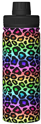 Borraccia termica con manico con stampa leopardata arcobaleno, 510 ml, bollitore sportivo in acciaio inox, per ufficio, palestra e attività all'aperto