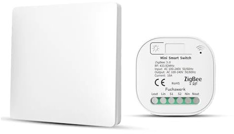 Wireless Switch Set - ZigBee + RF Radio and Wall Switch Light Switch with Receiver - 30 m Range Wireless Kinetic Battery-Free 1 Channel / 1 Switch