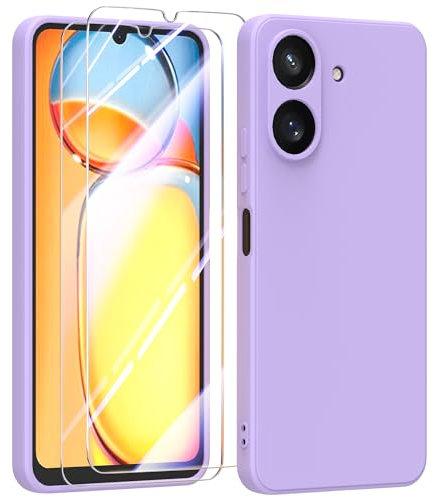 MIKULLE Hülle für Xiaomi Redmi 13C 4G HandyHülle + 2 Stück Schutzfolie,Dünn Weiche Liquid Silikon TPU Stoßfeste Schutzhülle mit Microfiber Case - Lila