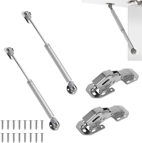 Lot de 4 Vérin à Gaz,100N Amortisseurs à Gaz et 90° Charniere Invisible Placard Set,Verin Hydraulique Pour Levage de Porte Armoire Meuble Cuisine Avec des Vis