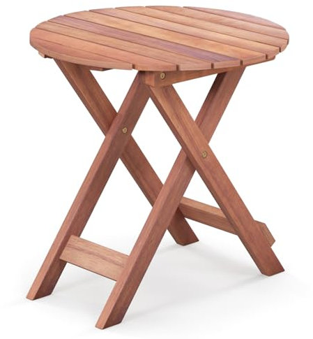 COSTWAY Beistelltisch Akazienholz, Gartentisch klein Balkontisch, Holztisch mit Lamellen-Tischplatte, Kaffeetisch für Garten, Balkon, Wohnzimmer(Rund, 46 x 46 x 45 cm)