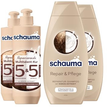 Schauma 5&5 Reparierende Multitalent-Kur (2x300 ml) Haarmaske Haarkur Splissversiegelung & Schwarzkopf Reparatur-Shampoo Repair & Pflege (2x400 ml) repariert Kokos-Extrakt