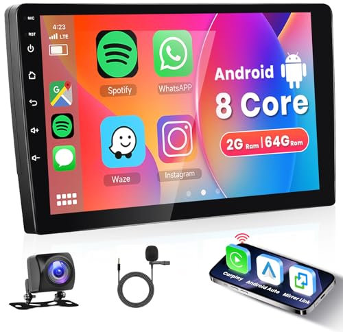 8-Kern 2G+64G Hodozzy Android Autoradio 10,1 Zoll Touchscreen 2 Din Autoradio mit Wireless Carplay Android Auto, DSP GPS Navi Mirror link WiFi Bluetooth FM RDS Radio Rückfahrkamera