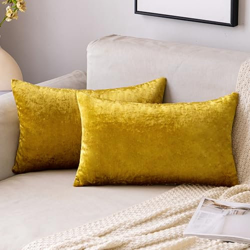 EMEMA Samt Kissenbezug Kissenhülle Dekorative Dekokissen Sofakissen Lendenkissen Wurfkissenbezug mit Verstecktem Reißverschluss Schlafzimmer Sofa 2er Set 40x60 cm Golden Luxuriös