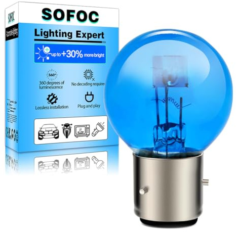 SOFOC BA21D Birne 12V 45/40W Halogen Motorradscheinwerfer G40 Weiß Doppelfilament Fern-/Abblendlicht 120° 3-Pin Bajonettsockel 1Stk