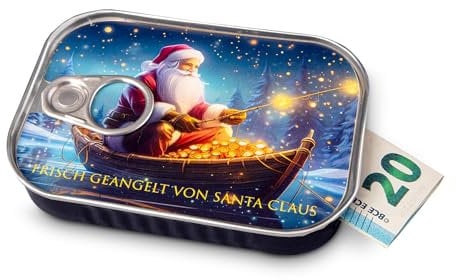Geldgeschenk Verpackung Weihnachten SANTA CLAUS Sardinendose Geld Geschenkverpackung oder Geldgutschein Nikolaus, X-Mas, Wichteln | inkl Aufkleber für individuelle Botschaft | made by Schöne Güter