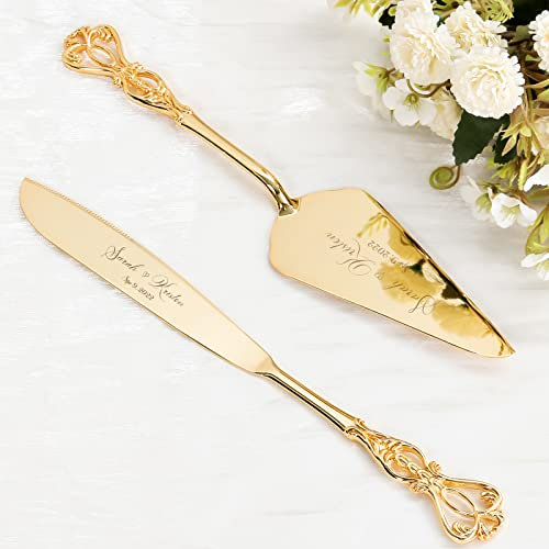 TUKDAK Ensemble de Couteau Et Serveur de Gâteau de Mariage, Or Personnalisé Couteau à Gâteau de Mariage et Ensemble de Serveur, Serveur de Tarte pour Fête Noël l'anniversaire (Couronne)