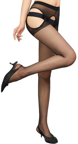 SSKHE Collant sexy para mujer, con abertura en la entrepierna, medias brillantes para ligueros