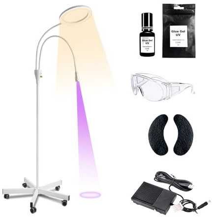 2-in-1-LED-Fülllicht/UV-Lampe, 5-W-UV-Kleberhärtungslampe für Wimpern-/Nagelverlängerung, mit Fußschalter/UV-Kleber/UV-Brille, einstellbare Blende, Abnehmbarer Sockel,White