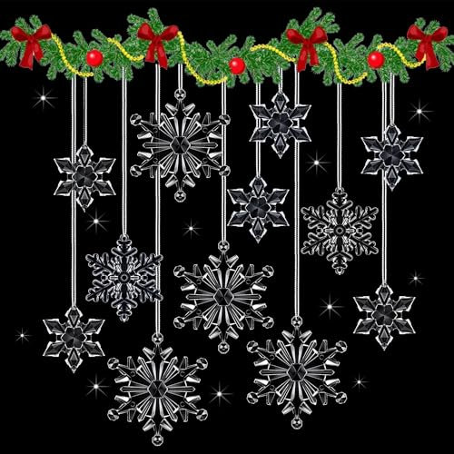 50 Pezzi Acrilico Fiocchi di Neve Ciondolo in Cristallo, Trasparente Ornamenti Ciondolo Albero di Natale, Fiocchi di Neve Decorazione per Albero Natale per Decorazioni per Alberi Natale, Feste Natale
