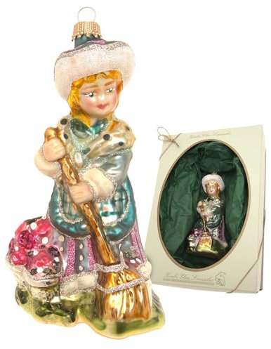 Krebs Glas Lauscha - Weihnachtsdekoration/Christbaumschmuck aus Glas - Biedermeier - Motiv: Mädchen mit Besen - Größe: ca. 13 cm - Made in Germany