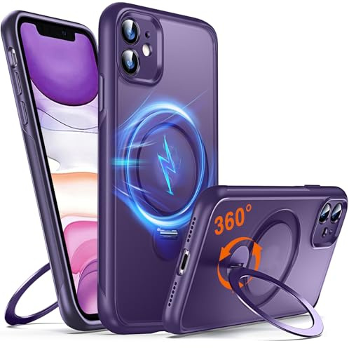 Chicfun 360° O-Ring MagStander for iPhone 11 Case with Magnetic Stand Ring Holder [Compatible with MagSafe][15FT Military Shockproof] Kickstand iPhone 11 Phone Cover Purple