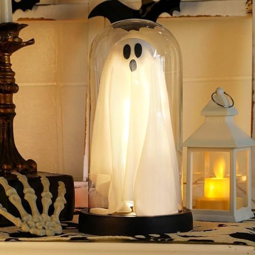 HUIKUANGEU Petit Fantôme Lumineux pour Cloche,Fantôme Lumineux Dans une Cloche en Verre,Illuminez un Fantôme Dans Une Cloche en Verre,Cloche Fantôme D'Halloween,Décoration Fantôme D'Halloween