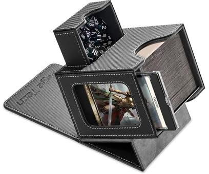 Mage Tech Karten-Deck-Box für MTG Commander – patentiertes Design, Commander Display, passend für 100 doppelärmelige Karten, 35pt Karten- und Würfeltablett – Schwarz/Grau