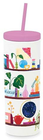 Kate Spade New York Acrylic Tumbler, 24 oz, Slim Double Wall Tumbler with Lid and Straw (Charmed Library)