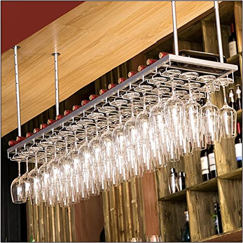 Estante de metal montado en la pared para copas de vino de hierro plateado para colgar boca abajo para decoración de muebles