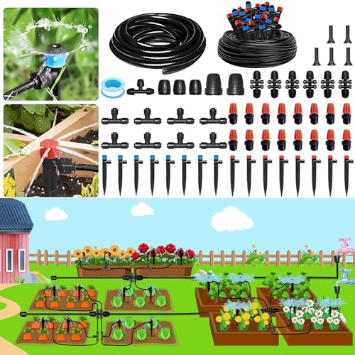 Tropfbewässerungs-Set für Garten, Quick-Connect-Pflanzenbewässerungssystem, 60 m