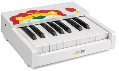 JALOKEE Teclado de piano para niños, 18 teclas piano digital, mini instrumento educativo de música, juguete de madera para bebés, niñas y niños (Blanco)