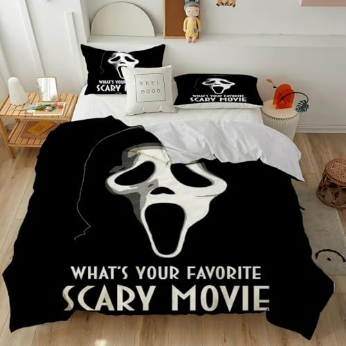 RUILBJM Bettbezug Horrorfilm Halloween Skelett Bettwäsche Set 2/3-teilig Mikrofaser Herren Teenager Jungen Modernes Schlafzimmer Einzel/Doppel Abdeckung und Kissenbezug (Schwarz 2,135x200 cm)