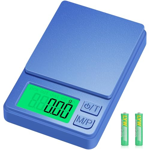 Diyife Feinwaage 1000g/0,01g mit LCD Display und 2 Batterien, Briefwaage mit 7 Messeinheiten Abstellautomatik & Tara, Tragbare Präzisions Küchenwaage, Waage Gramm für Küche, Hefe, Kaffee – Hellblau