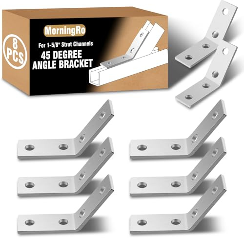 MorningRo 8 Pcs 45 Degree Angle Bracket Fitting for 1-5/8 Strut Channel Brackets 4 Hole Corner Brace Framing Connector Galvanized Steel 7/32 Thick (Silver)